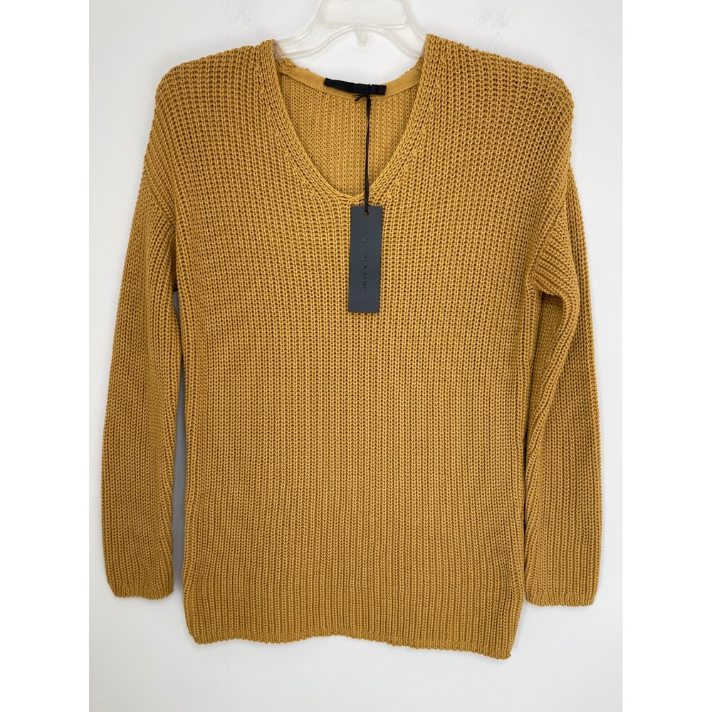 Jenni Kayne Organic Cotton Cabin Sweater Mustard Yellow V-Neck Chunky Knit XS